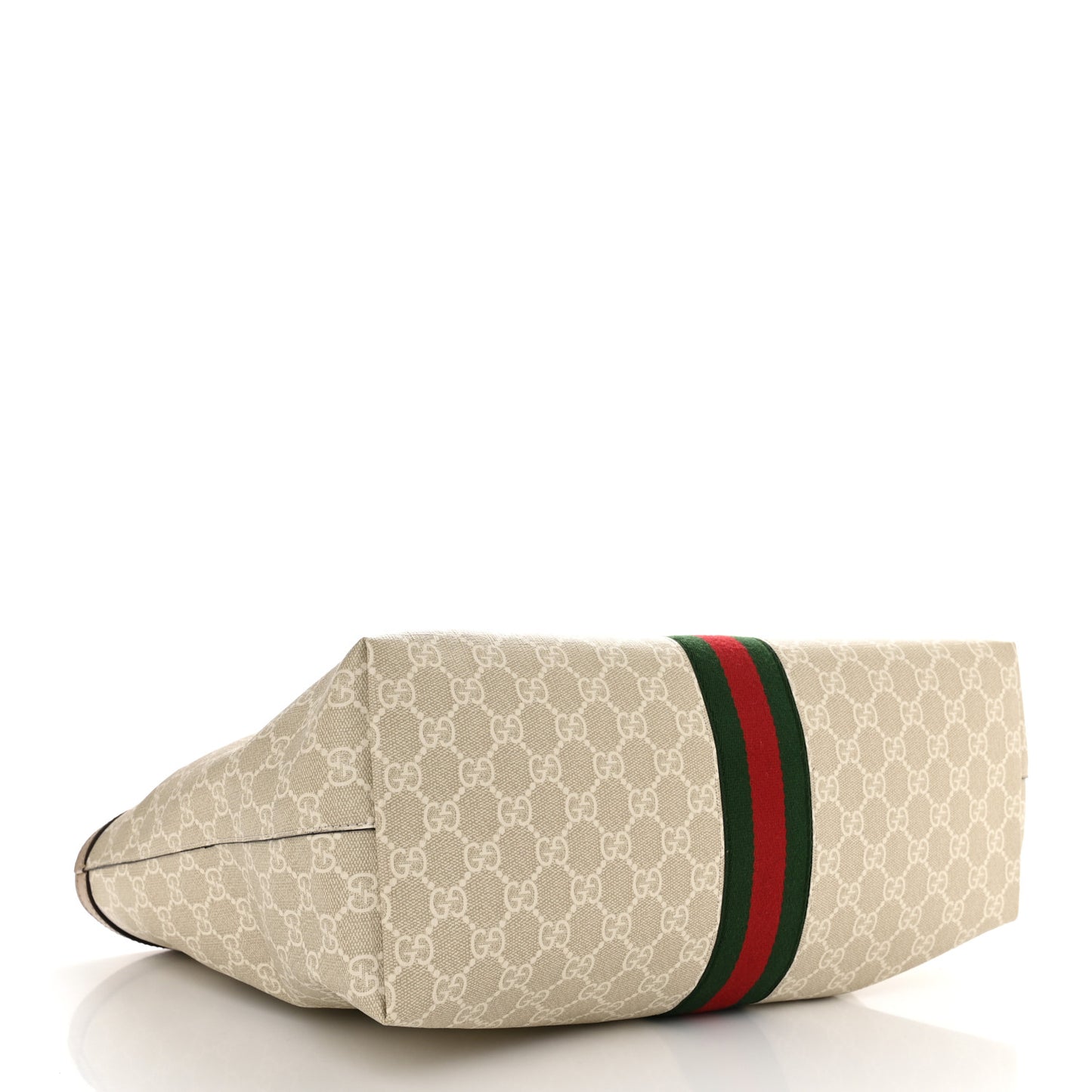 GG Supreme Monogram Textured Dollar Calfskin Web Medium Ophidia Shopping Tote Beige Mystic White Oatmeal