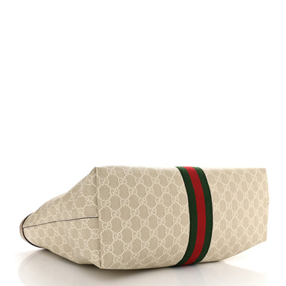 Gucci GG Supreme Monogram Textured Dollar Calfskin Web Medium Ophidia Shopping Tote Beige Mystic White Oatmeal 4 of 10