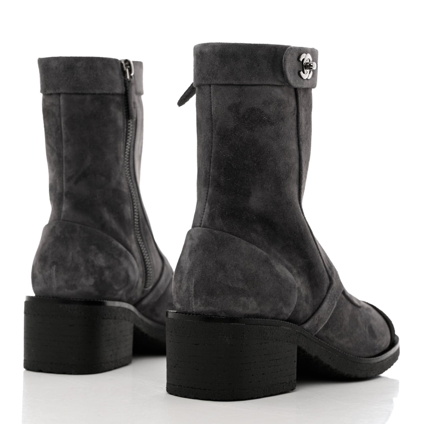 Suede Calfskin Cap Toe Short Boots 35 Dark Grey Black