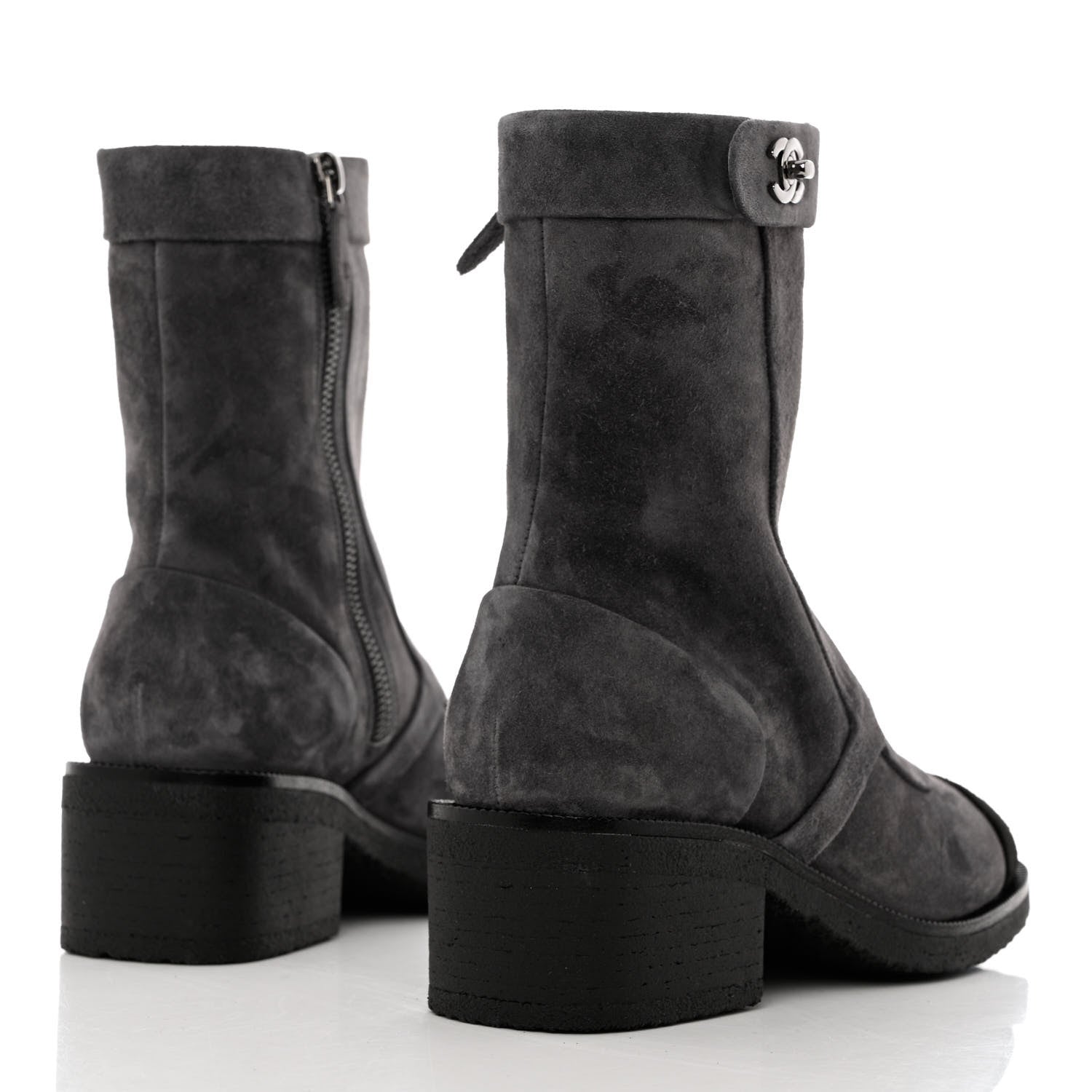 Chanel Suede Calfskin Cap Toe Short Boots 35 Dark Grey Black 4 of 10