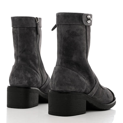 Chanel Suede Calfskin Cap Toe Short Boots 35 Dark Grey Black 4 of 10