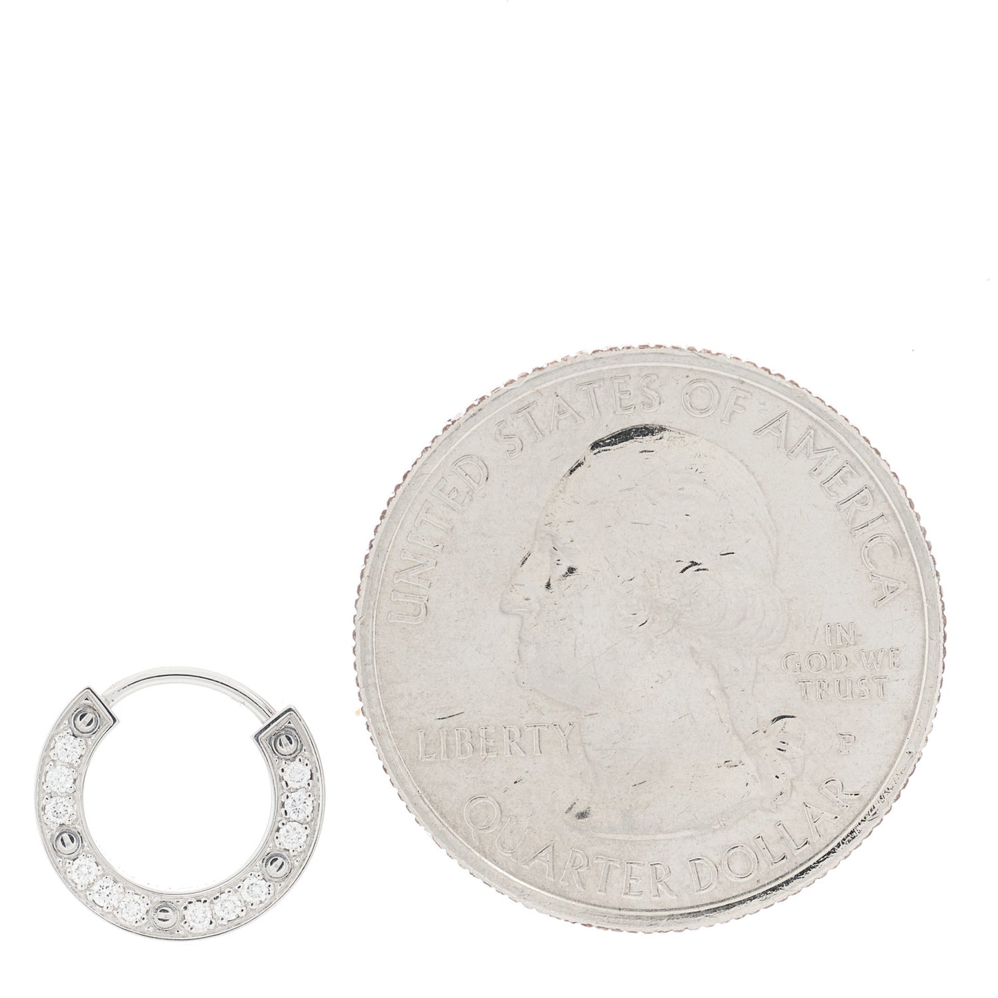 18K White Gold Diamond Pave Single LOVE Hoop Earring