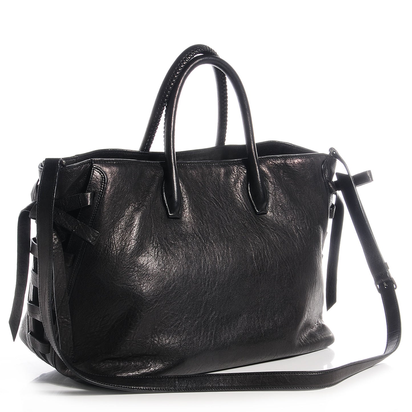 Nappa Monk Leather Bow Double Handle Satchel Nero Black