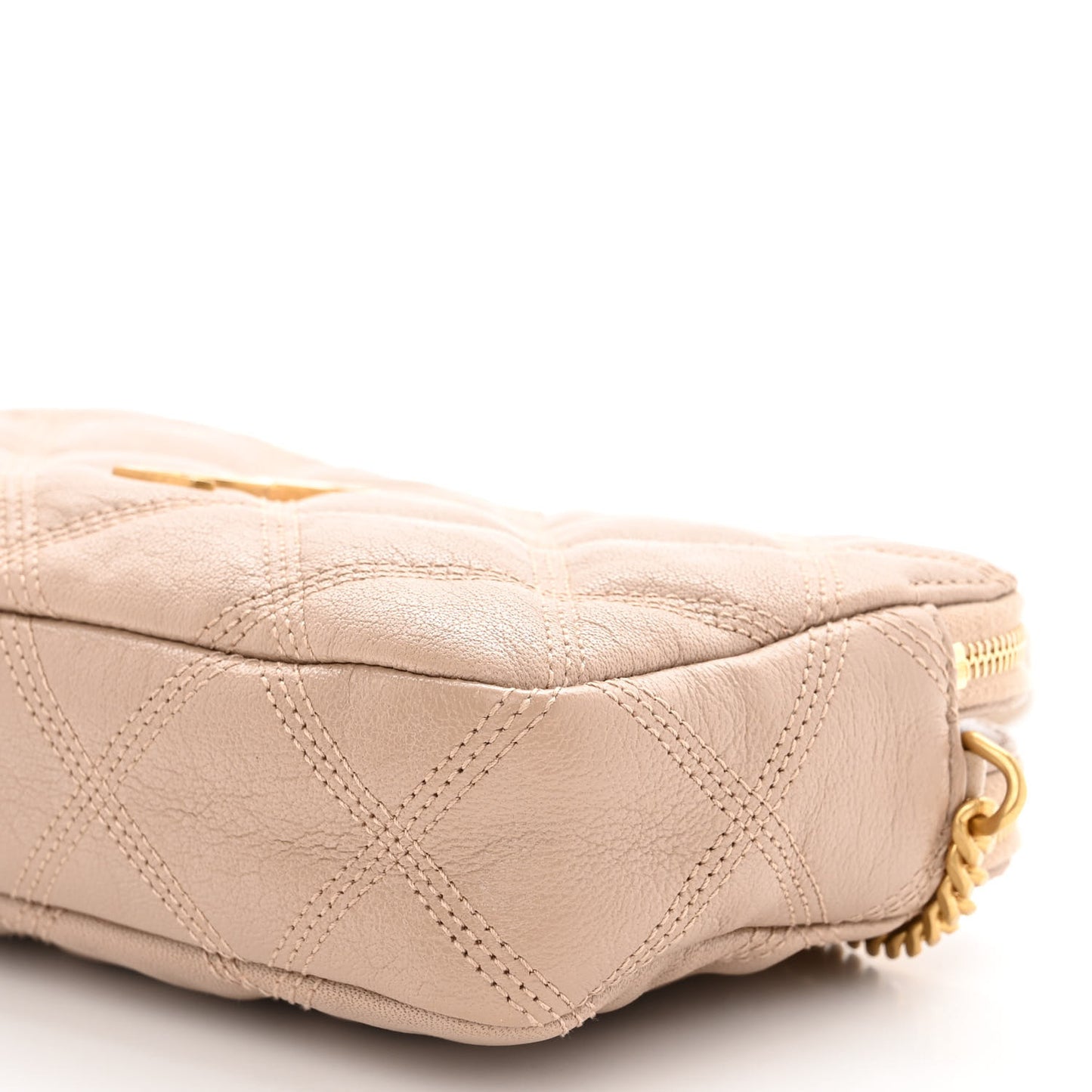 Grained Lambskin Quilted Mini Becky Double Zip Bag Natural Tan