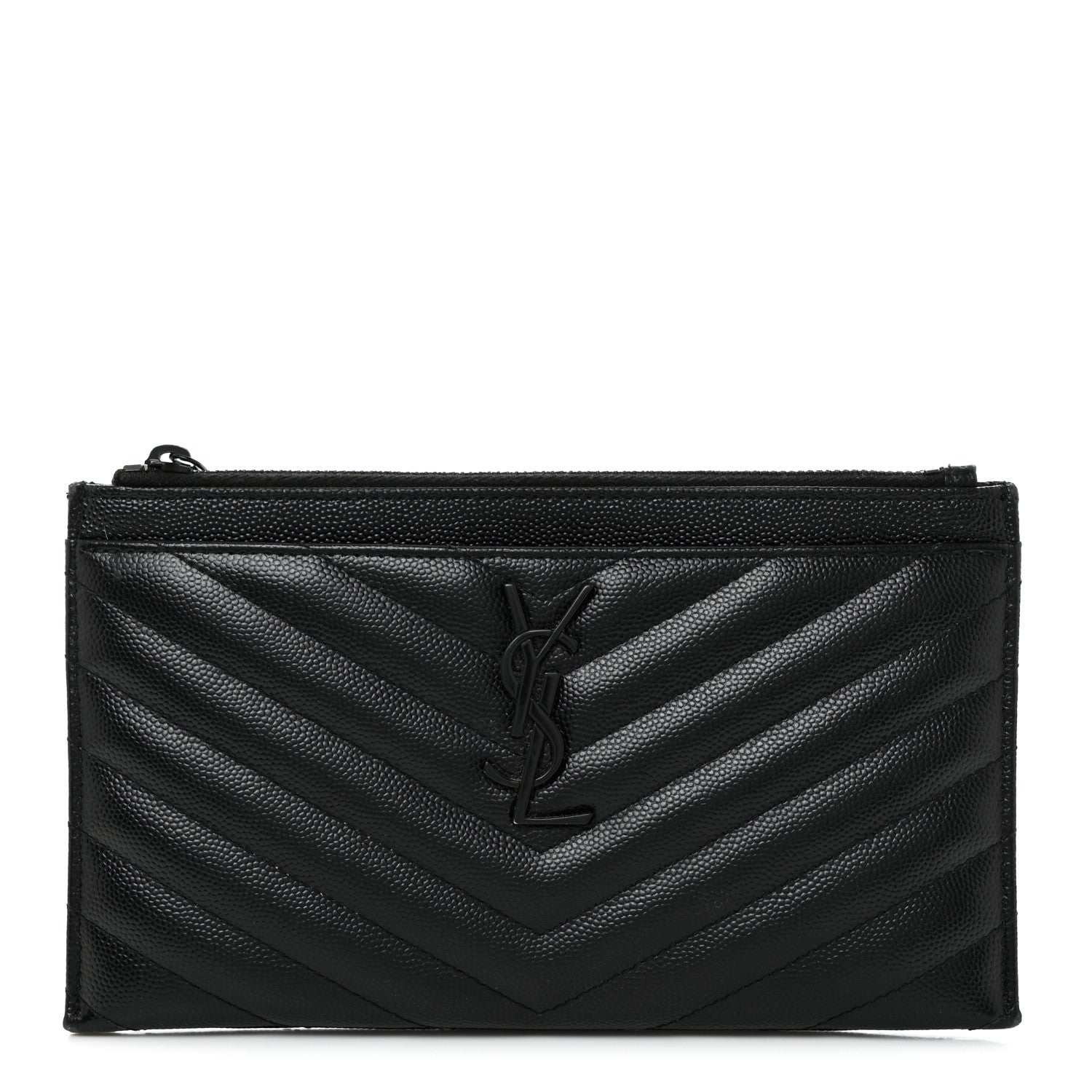 Saint Laurent Grain De Poudre Chevron Monogram Bill Pouch Black 1 of 10