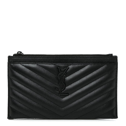 Saint Laurent Grain De Poudre Chevron Monogram Bill Pouch Black 1 of 10