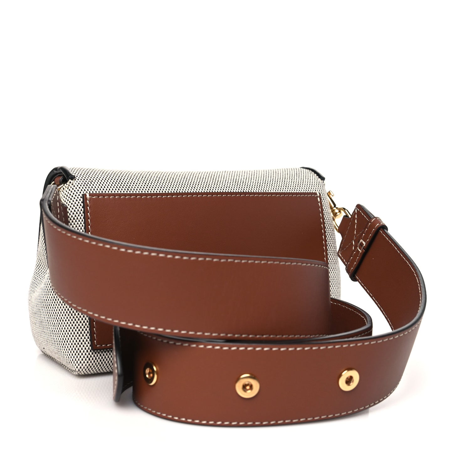 Cotton Canvas Horseferry Print Small Crossbody Bag Grey Tan