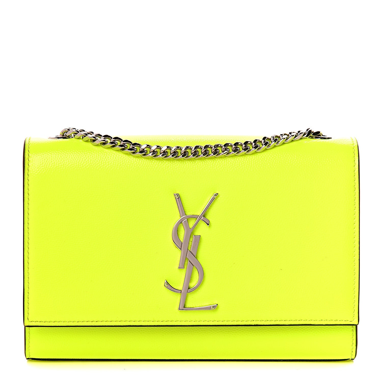 Saint Laurent Patent Grain de Poudre Small Monogram Kate Satchel Neon Yellow 1 of 10