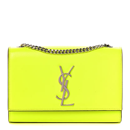 Saint Laurent Patent Grain de Poudre Small Monogram Kate Satchel Neon Yellow 1 of 10