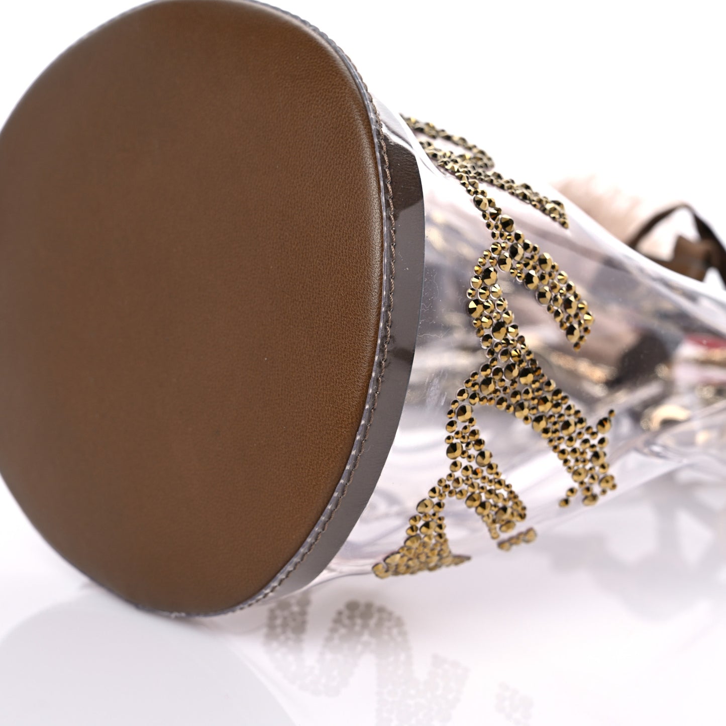 PVC Nappa Marie Jane Studded Bucket Bag Brown