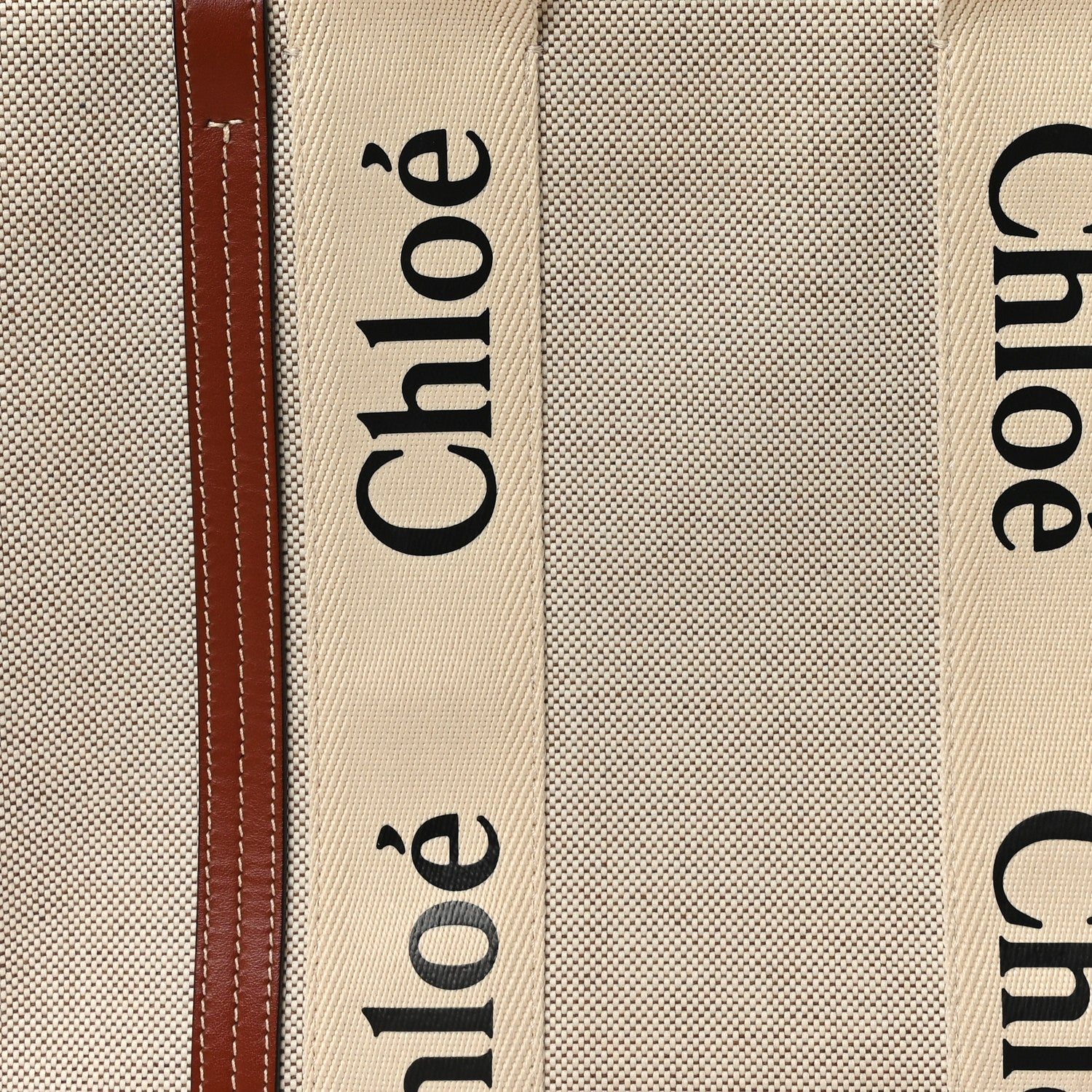 Chloe Linen Calfskin Medium Woody Ribbon Tote White Brown 8 of 14