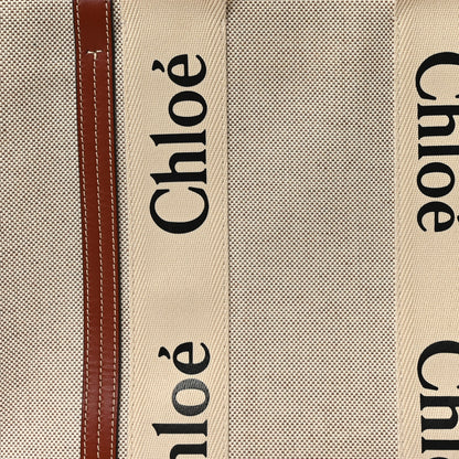 Chloe Linen Calfskin Medium Woody Ribbon Tote White Brown 8 of 14