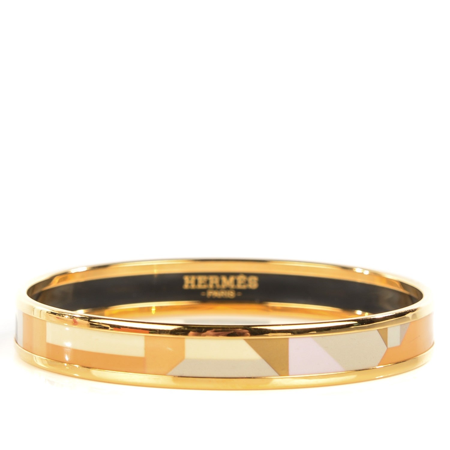 Hermes Enamel Printed Narrow Perspective Cavaliere Bracelet 62 Gold 1 of 6