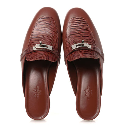 Hermes Lizard Calfskin Oz Mules 37 Rouge Sepia 2 of 12