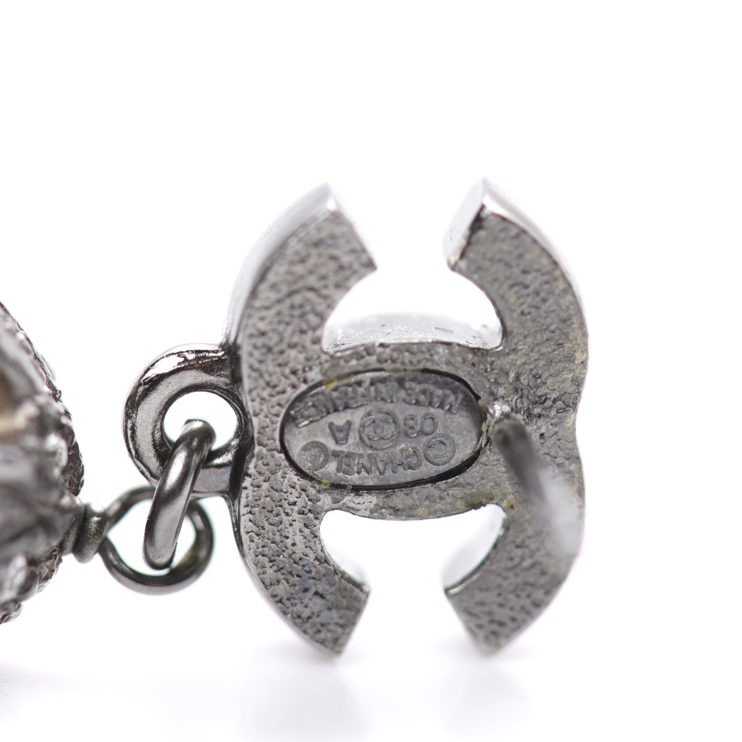 Chanel Crystal Pearl CC Drop Earrings Silver 4 of 4