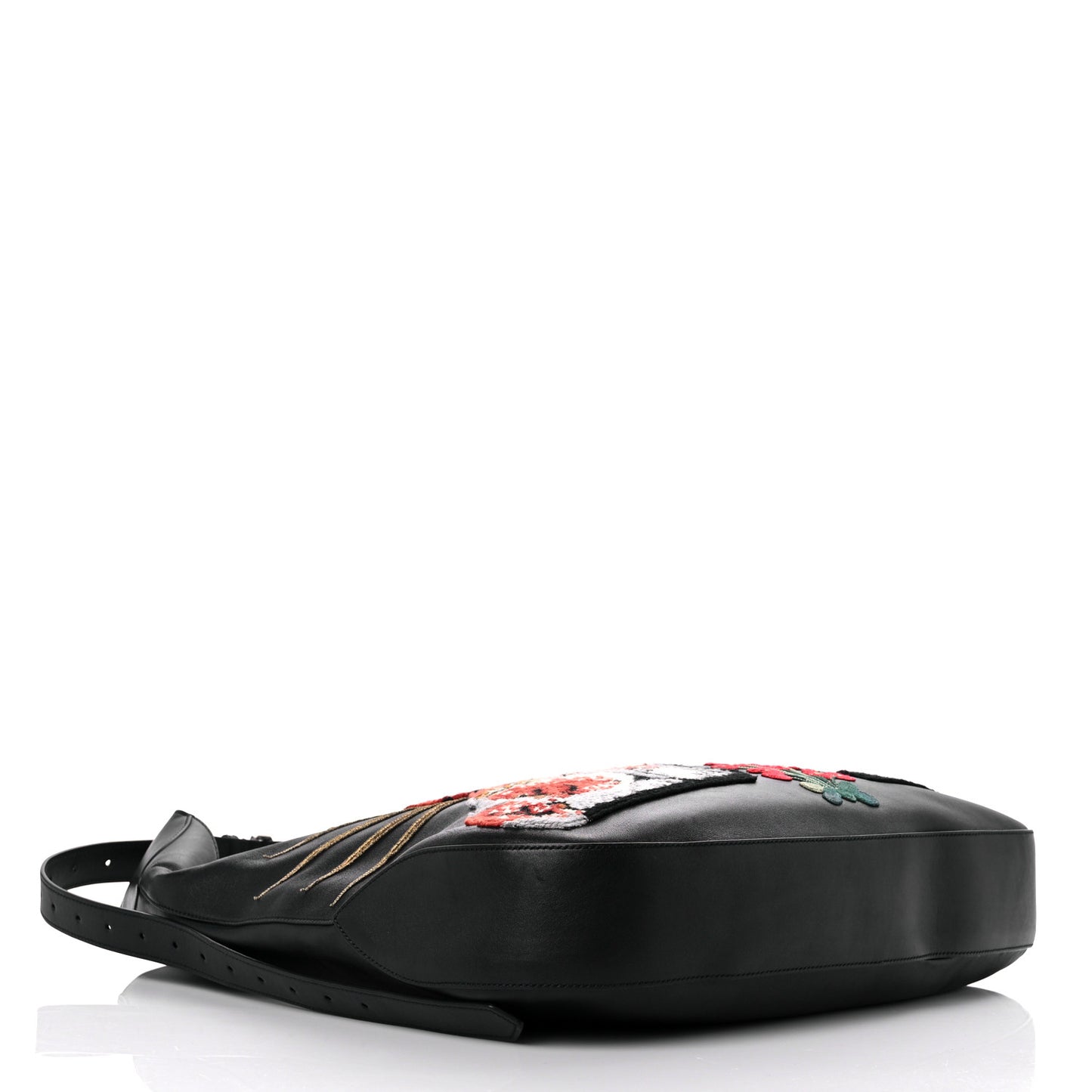 Calfskin Dog Embroidered Extra Large Dionysus Hobo Black