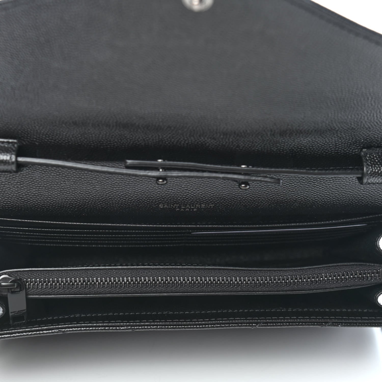 Saint Laurent Grain De Poudre Matelasse Chevron Monogram Chain Wallet Black 4 of 10