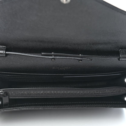 Saint Laurent Grain De Poudre Matelasse Chevron Monogram Chain Wallet Black 4 of 10