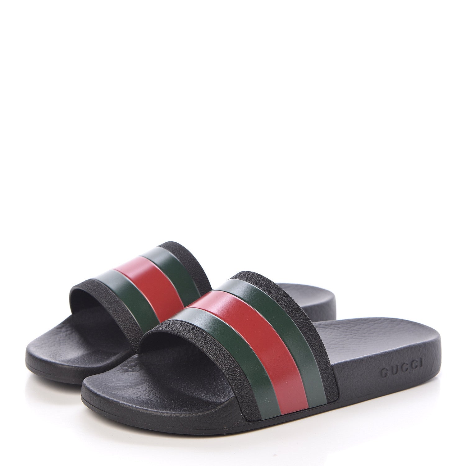 Gucci Rubber Web Mens Pool Slide Sandals 6 Black Green Red 3 of 9