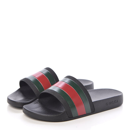 Gucci Rubber Web Mens Pool Slide Sandals 6 Black Green Red 3 of 9