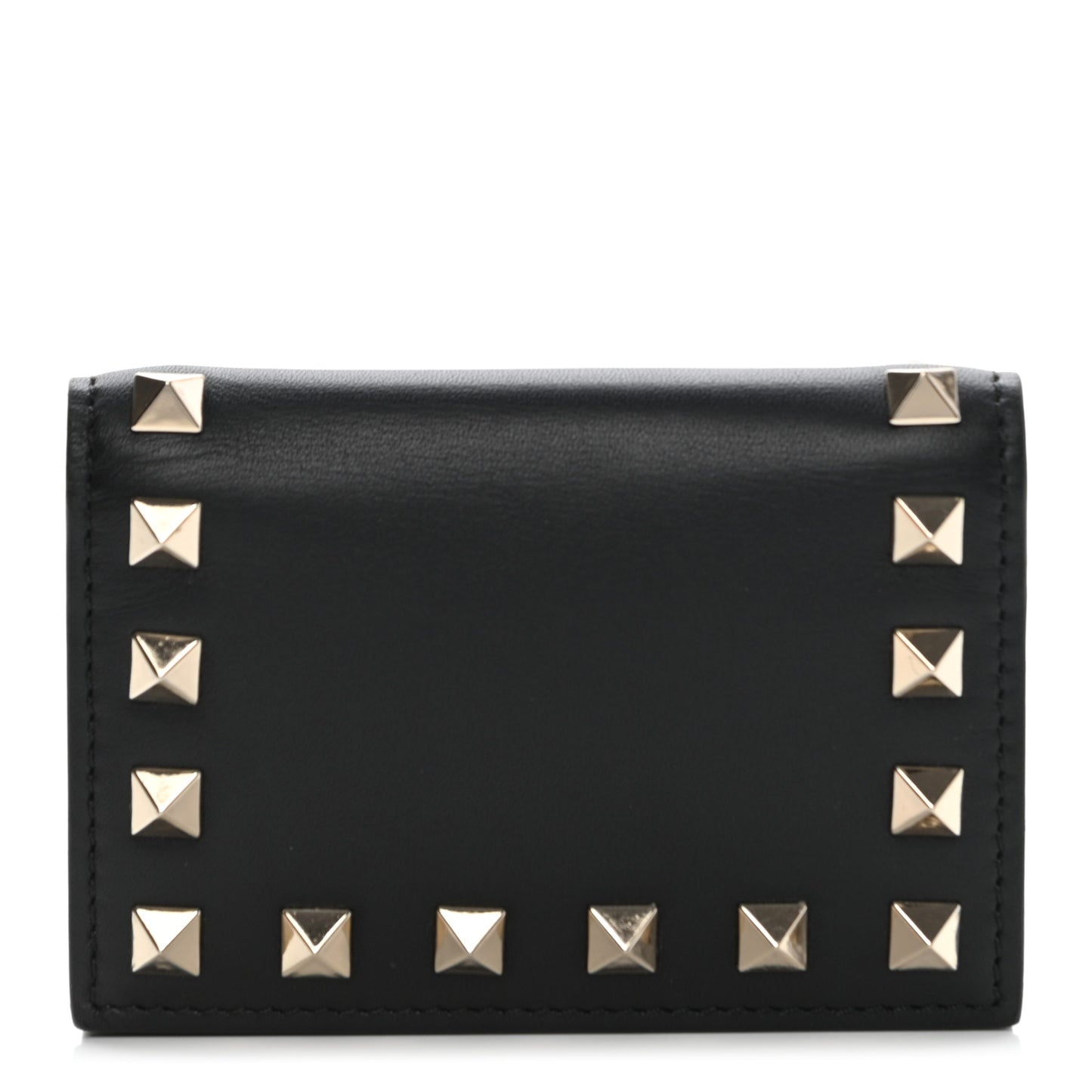 Calfskin Rockstud Bi-Fold Card Holder Black