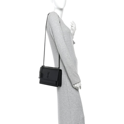 Saint Laurent Calfskin Medium Monogram Sunset Satchel Black 2 of 16