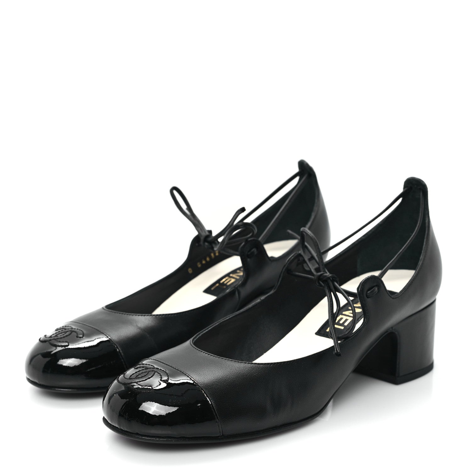 Chanel Lambskin Patent Cap Toe CC Mary Jane Pumps 38 Black 4 of 10