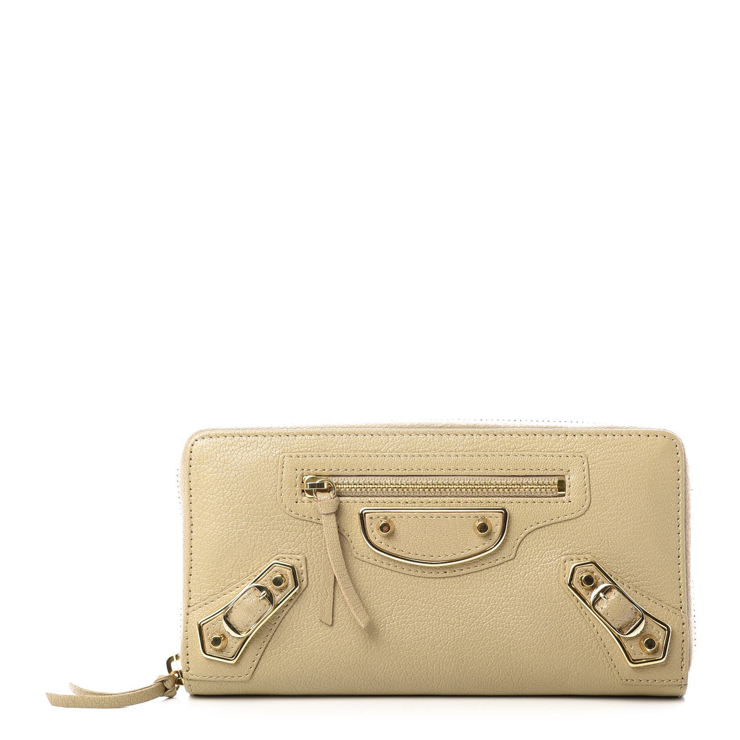 Balenciaga Shiny Goatskin Gold Metallic Edge Hardware Zip Around Wallet Beige Sahara 1 of 6