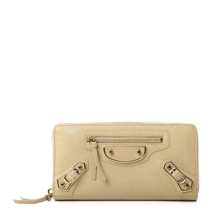 Balenciaga Shiny Goatskin Gold Metallic Edge Hardware Zip Around Wallet Beige Sahara 1 of 6