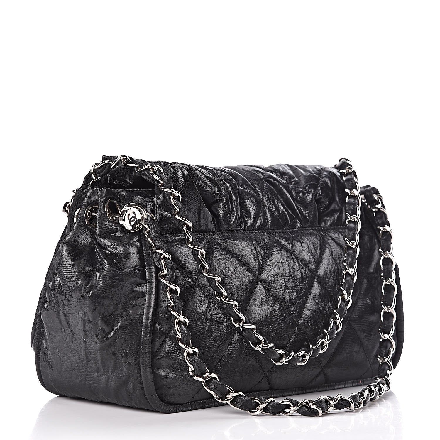 Chanel Crinkled Coated Canvas Quilted Flap Black 3 of 10