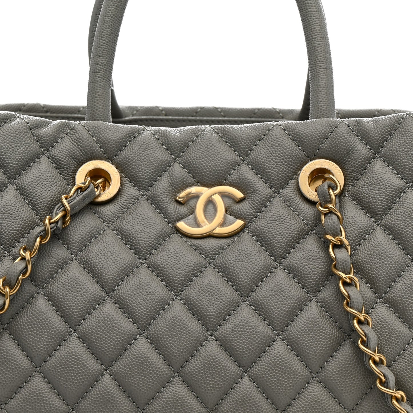 Caviar Quilted Coco Handle Shopping Tote Grey