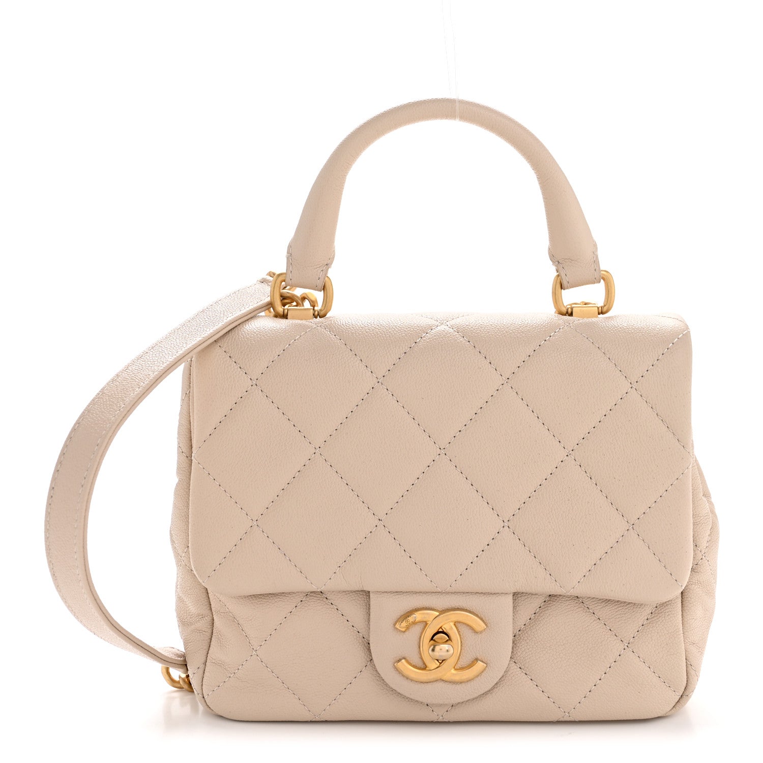 Chanel Shiny Caviar Quilted Mini Top Handle Flap Ecru 1 of 12