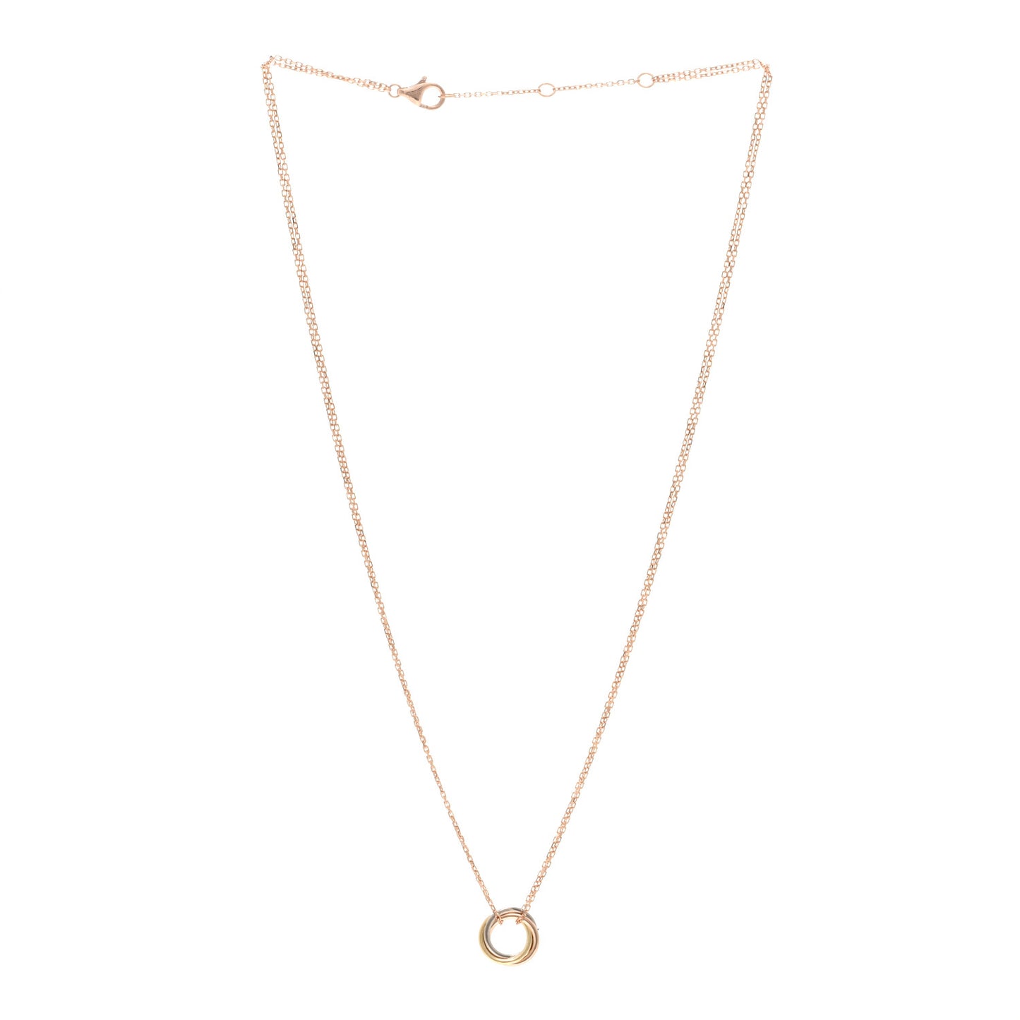 18K Pink Yellow White Gold Trinity Double Chain Pendant Necklace