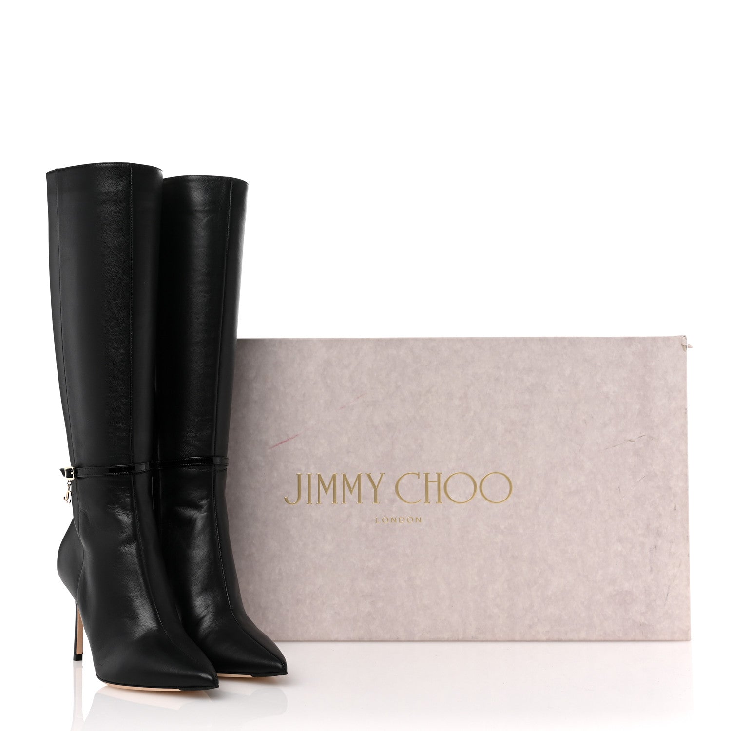 Jimmy Choo Calfskin Leni KB 85 Knee High Boots 38 Black 1671820