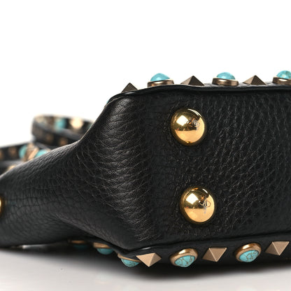 Valentino Garavani Pebbled Calfskin Mini Rockstud Rolling Tote Black 7 of 8
