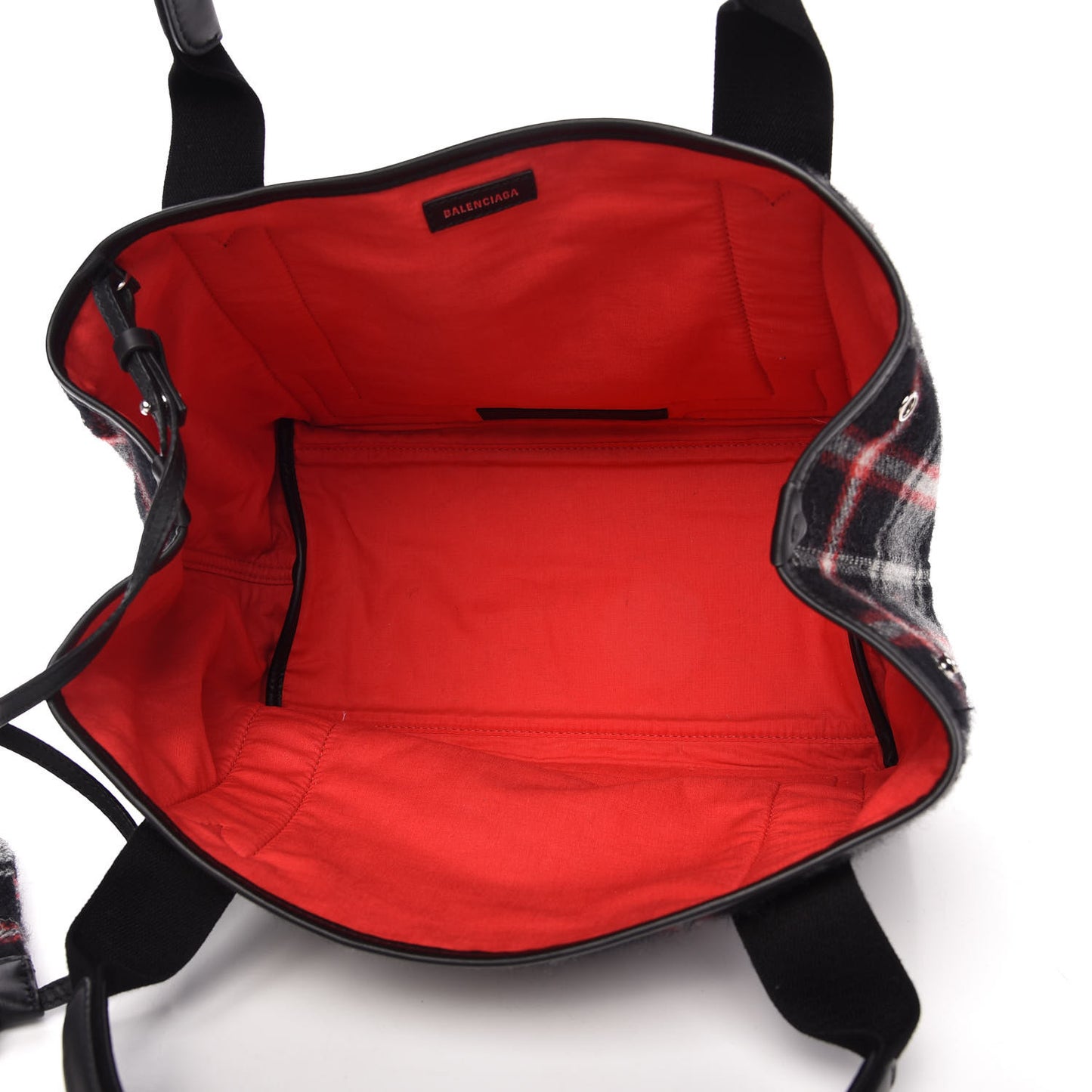 Wool Plaid S Navy Cabas Black Red