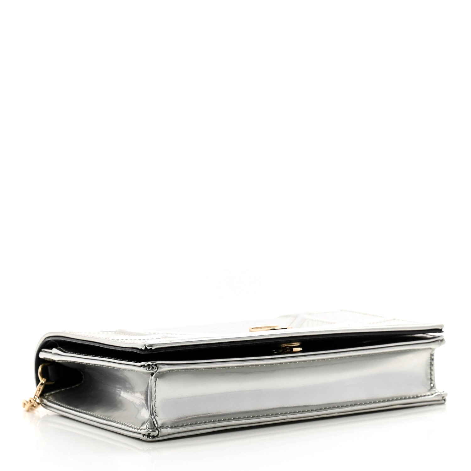 Christian Dior Metallic Patent Micro-Cannage Diorama Wallet on Chain Pouch Silver 3 of 8
