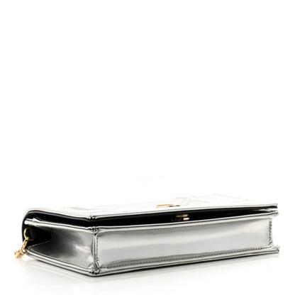 Christian Dior Metallic Patent Micro-Cannage Diorama Wallet on Chain Pouch Silver 3 of 8