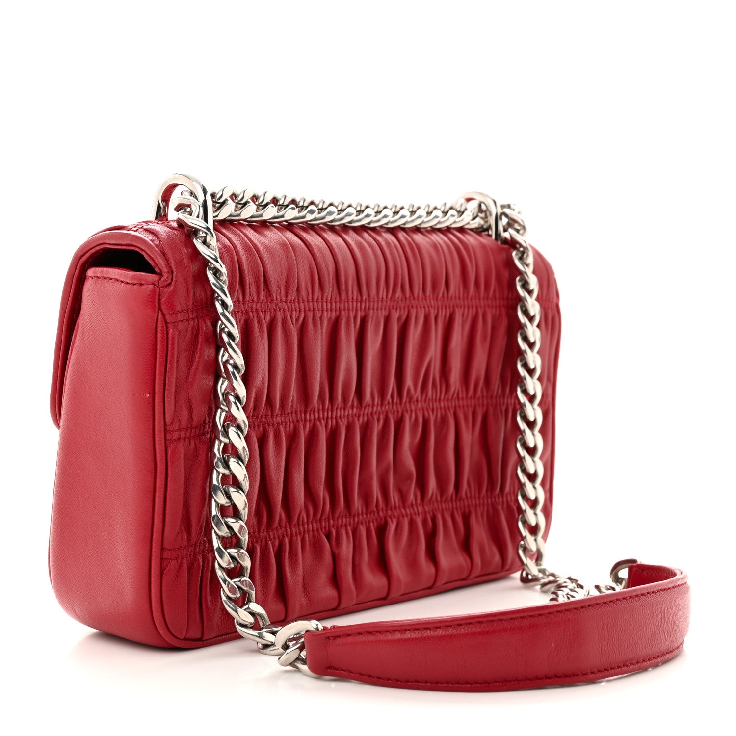 Prada Nappa Gaufre Small Chain Flap Shoulder Bag Fuoco 3 of 14
