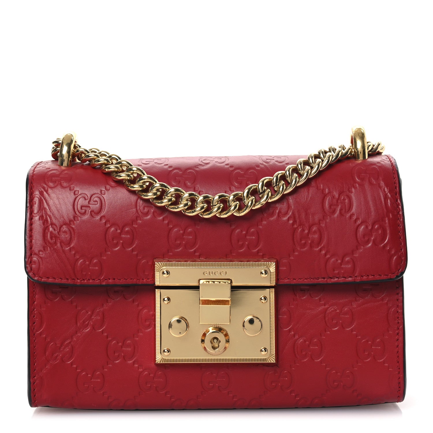 Gucci Guccissima Small Padlock Shoulder Bag Hibiscus Red 1 of 17