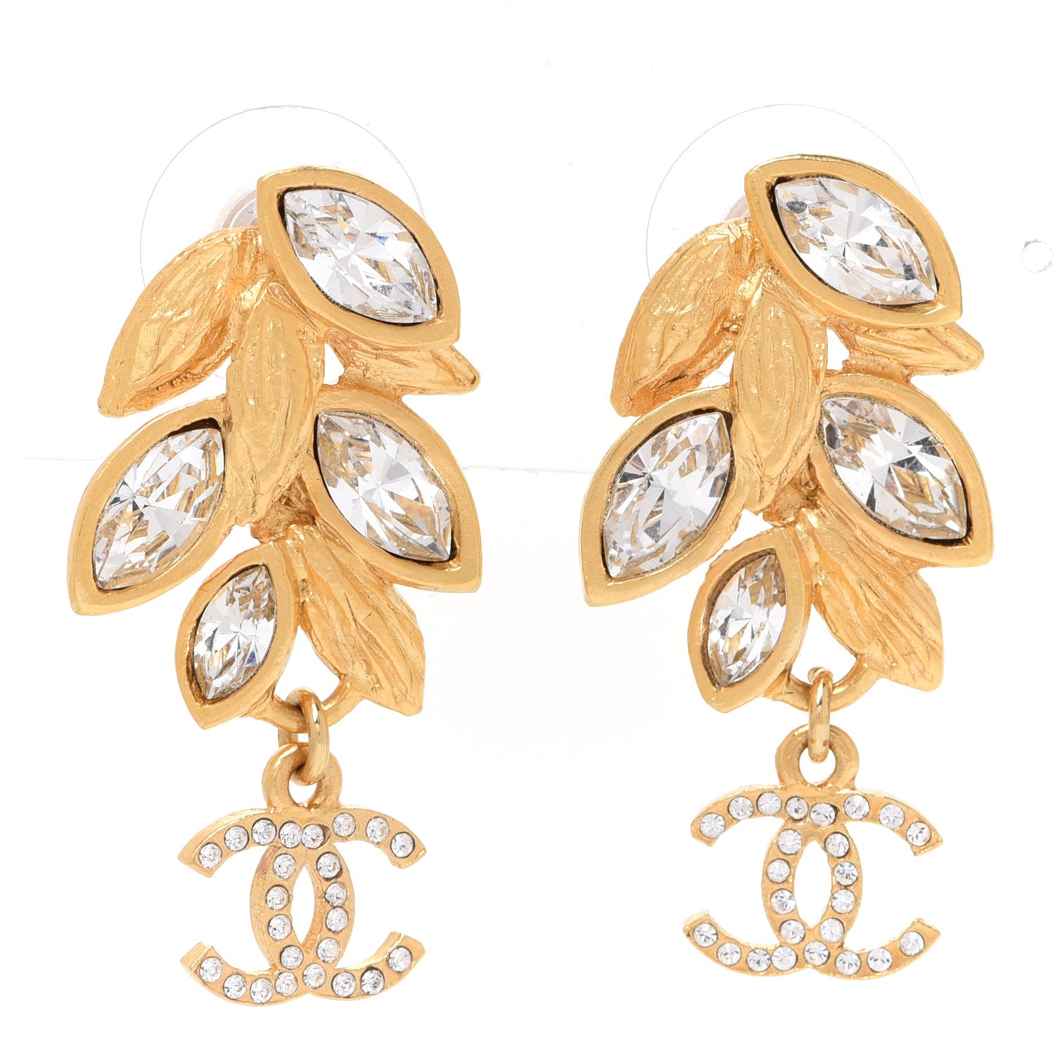 Chanel Crystal Sparkling Wheat CC Drop Earrings Gold 1 of 5