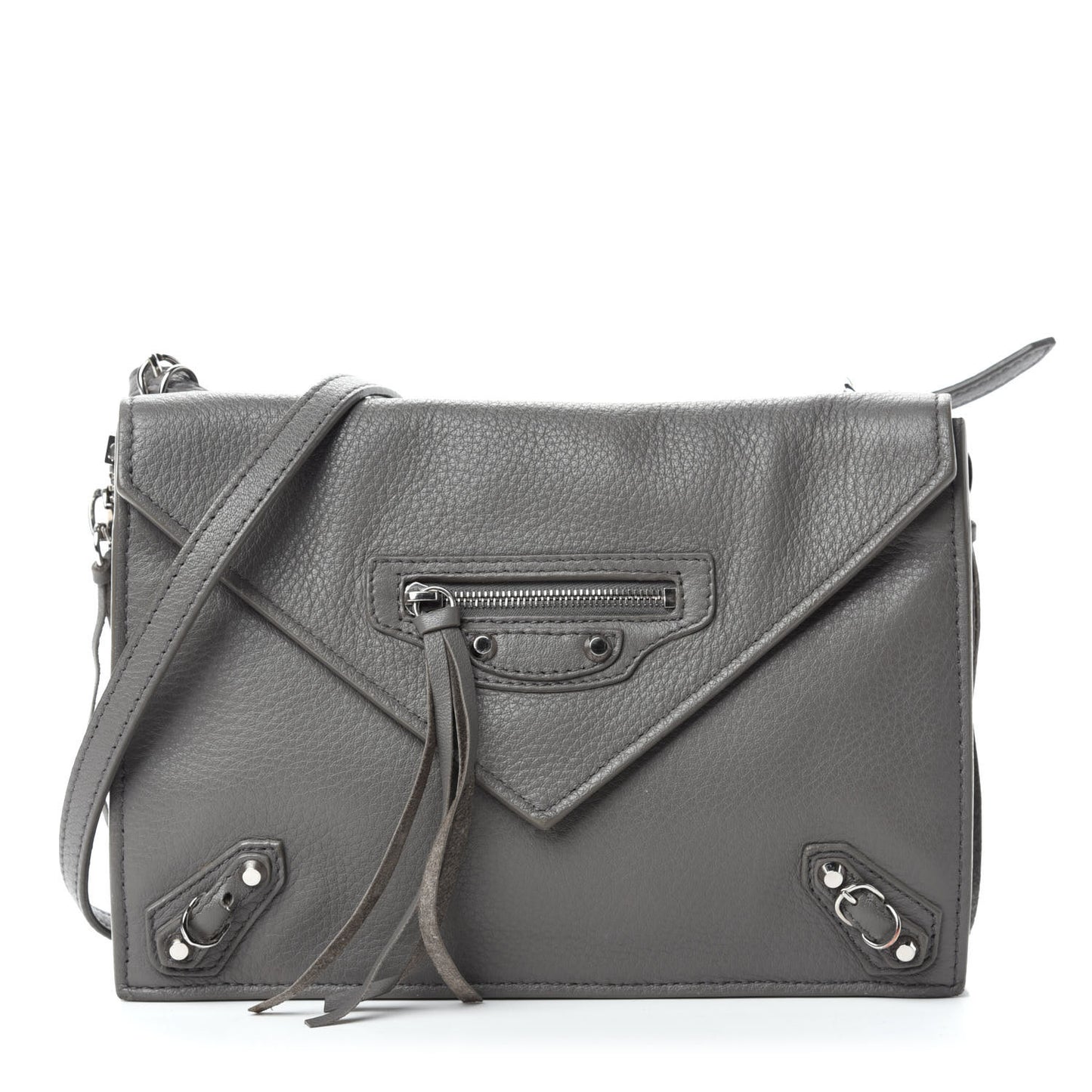 Veau Papier Classic Silver Hardware Triple XS Zip Around Crossbody Gris Acier