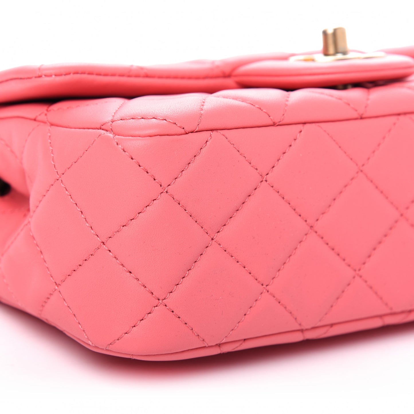 Lambskin Quilted Mini Rectangular Pearl Crush Flap Pink