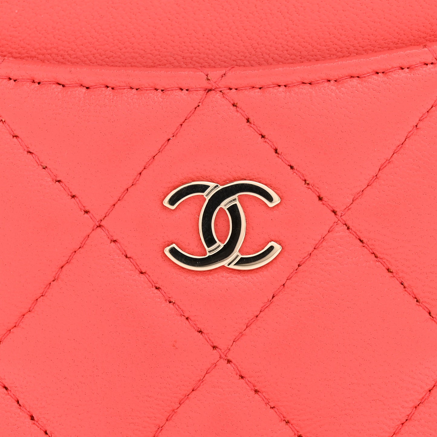 Lambskin Quilted Zip Card Holder Wallet Coral