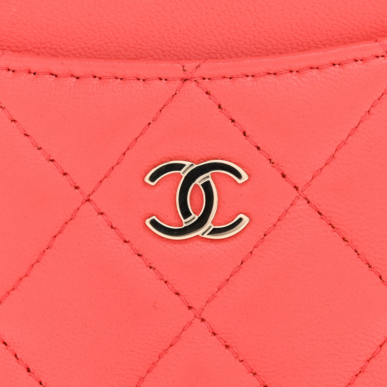 Chanel Lambskin Quilted Zip Card Holder Wallet Coral 8 of 9