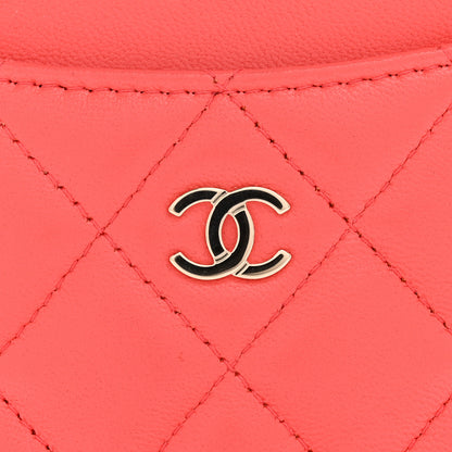 Chanel Lambskin Quilted Zip Card Holder Wallet Coral 8 of 9