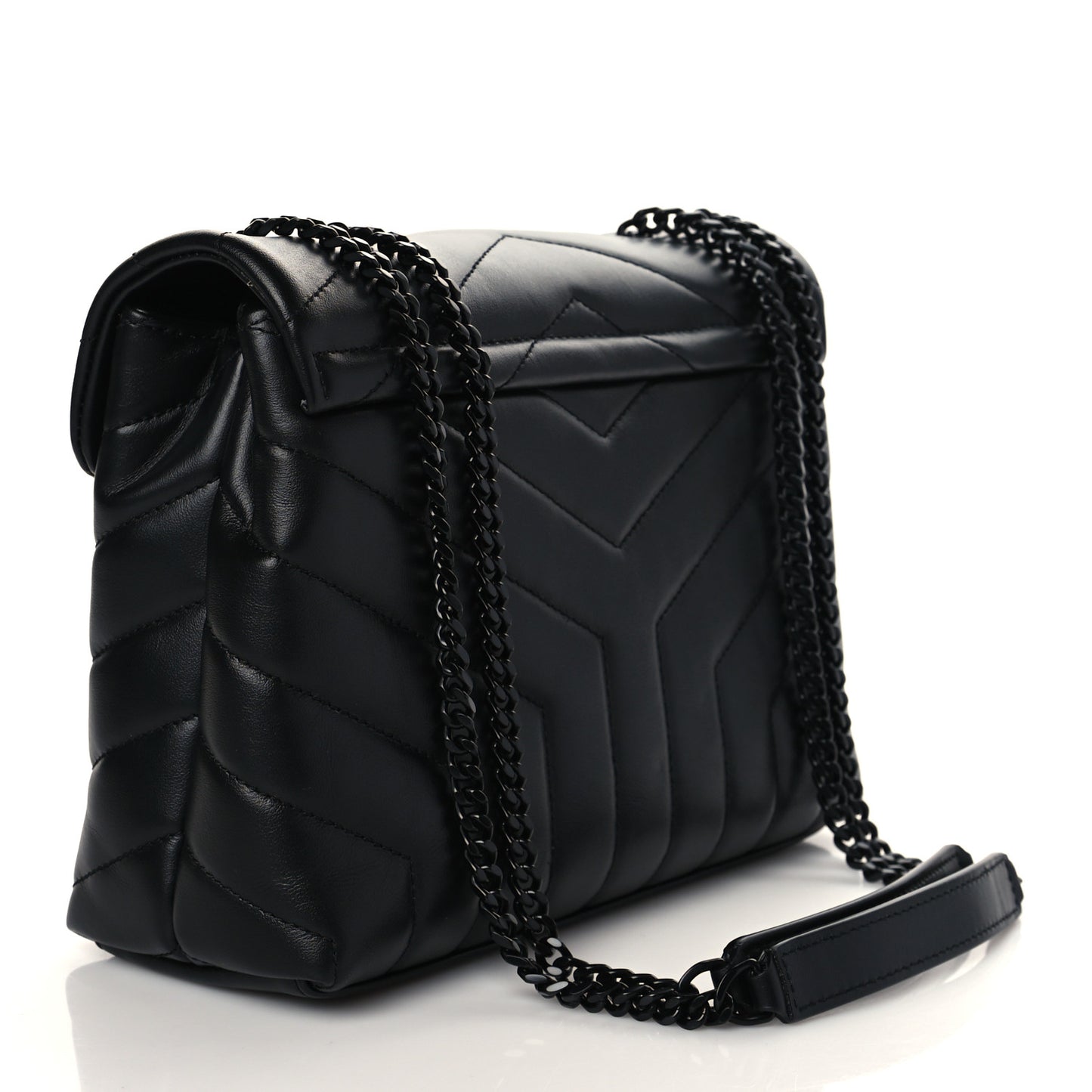 Calfskin Y Quilted Monogram Monochrome Small Loulou Chain Satchel Black