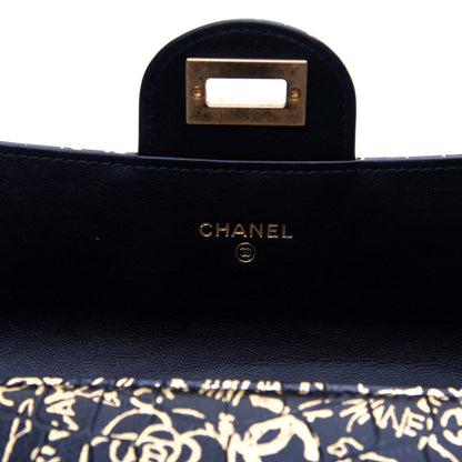 Chanel Calfskin Crocodile Embossed Graffiti 2.55 Cocodile Reissue Long Flap Black Gold 12 of 14