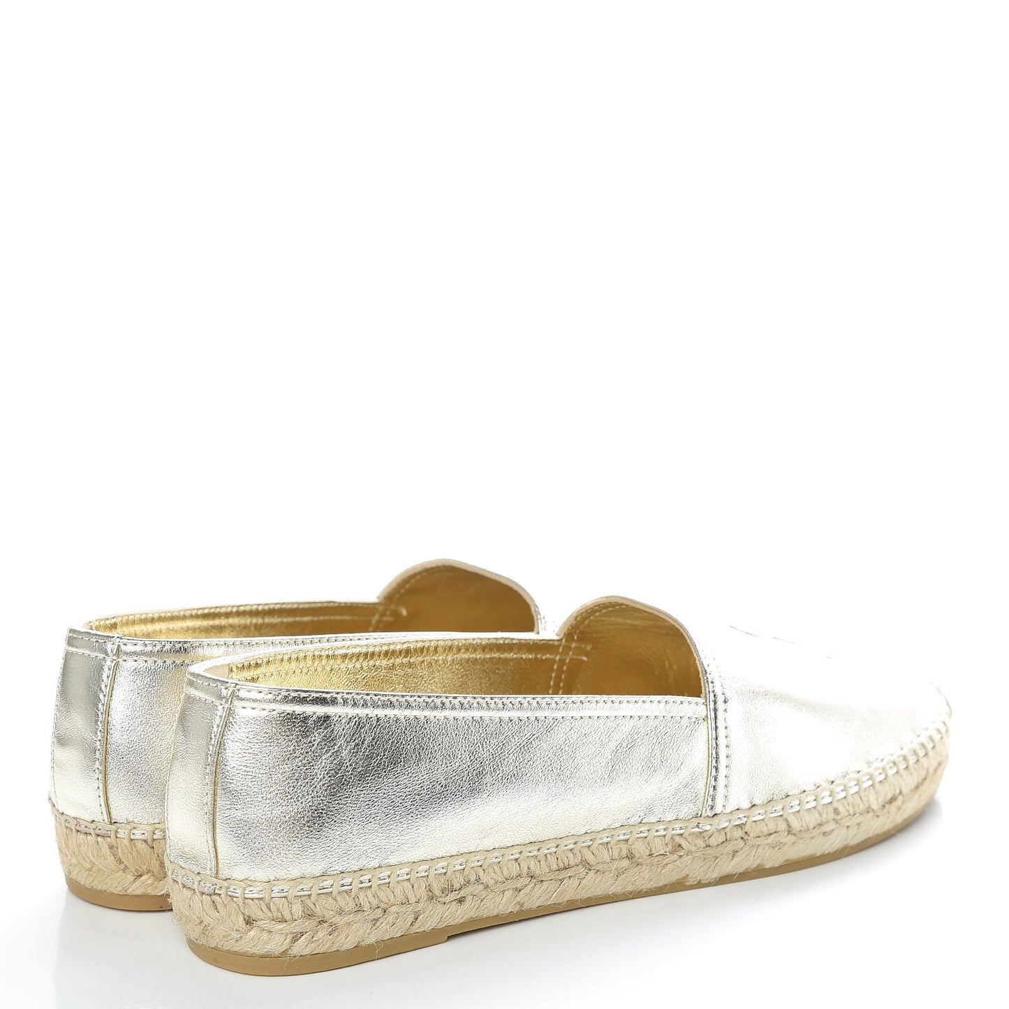 Metallic Lambskin Monogram Espadrilles 38 Platino