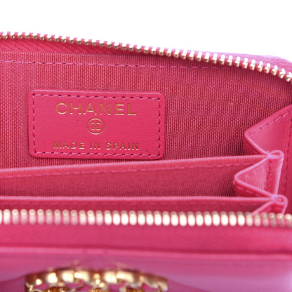 Chanel Shiny Goatskin Quilted 19 Zip Around Coin Purse Wallet Dark Pink 6 of 8